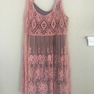Blush lace dress with grey slip